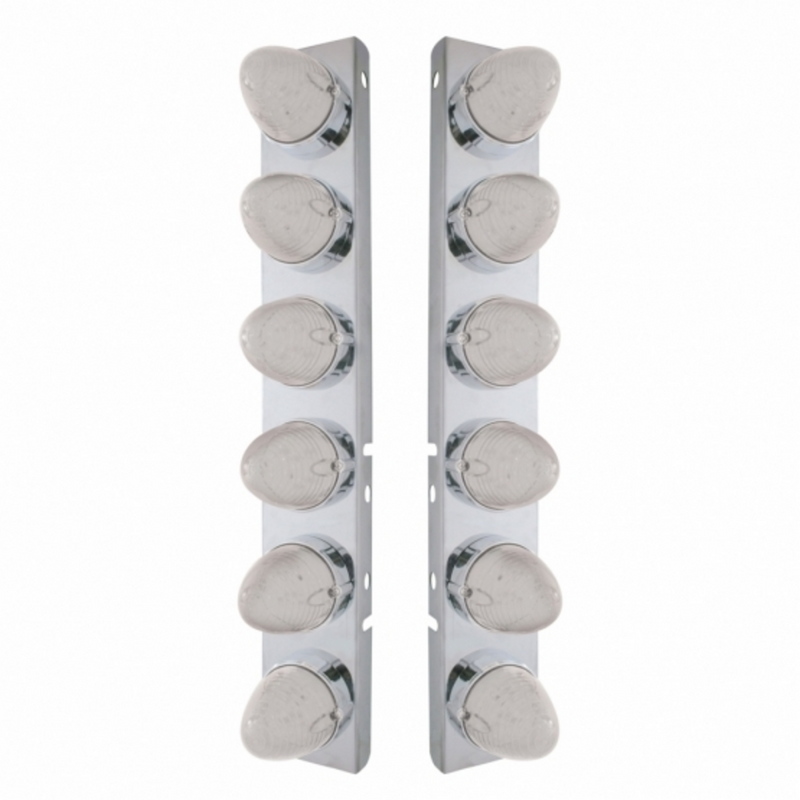 United Pacific SS Front Air Cleaner Bracket With 12X 19 LED Beehive Lights & Bezels For Peterbilt-Amber LED/Clear Lens 37987