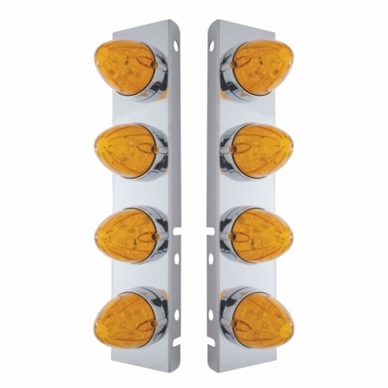 United Pacific SS Front Air Cleaner Bracket With 8X 19 LED Watermelon Lights & Bezels For Peterbilt-Amber LED & Lens 37990