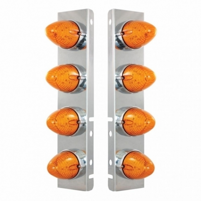 United Pacific SS Front Air Cleaner Bracket With 8X 19 LED Beehive Lights & Bezels For Peterbilt-Amber LED & Lens 37992