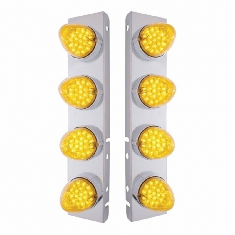 United Pacific SS Front Air Cleaner Bracket With 8X 19 LED Reflector Lights & Bezels For Peterbilt-Amber LED & Lens 37994