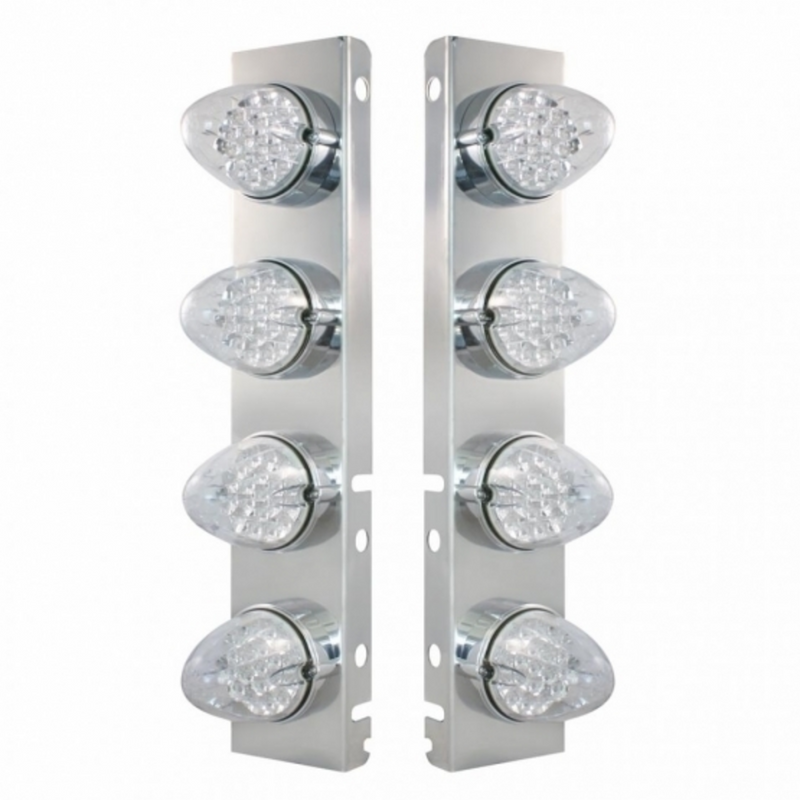 United Pacific SS Front Air Cleaner Bracket With 8X 19 LED Reflector Lights & Bezels For Peterbilt-Amber LED/Clear Lens 37995