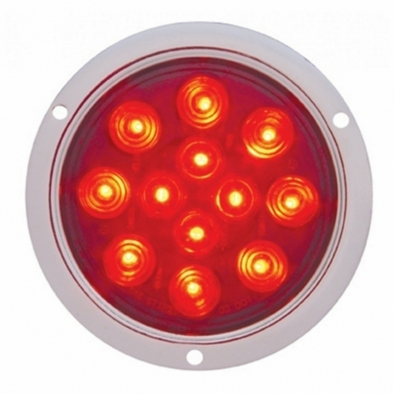 United Pacific 12 LED 4" Round Flange Mount Light (Stop, Turn & Tail) Red LED/Red Lens 38061