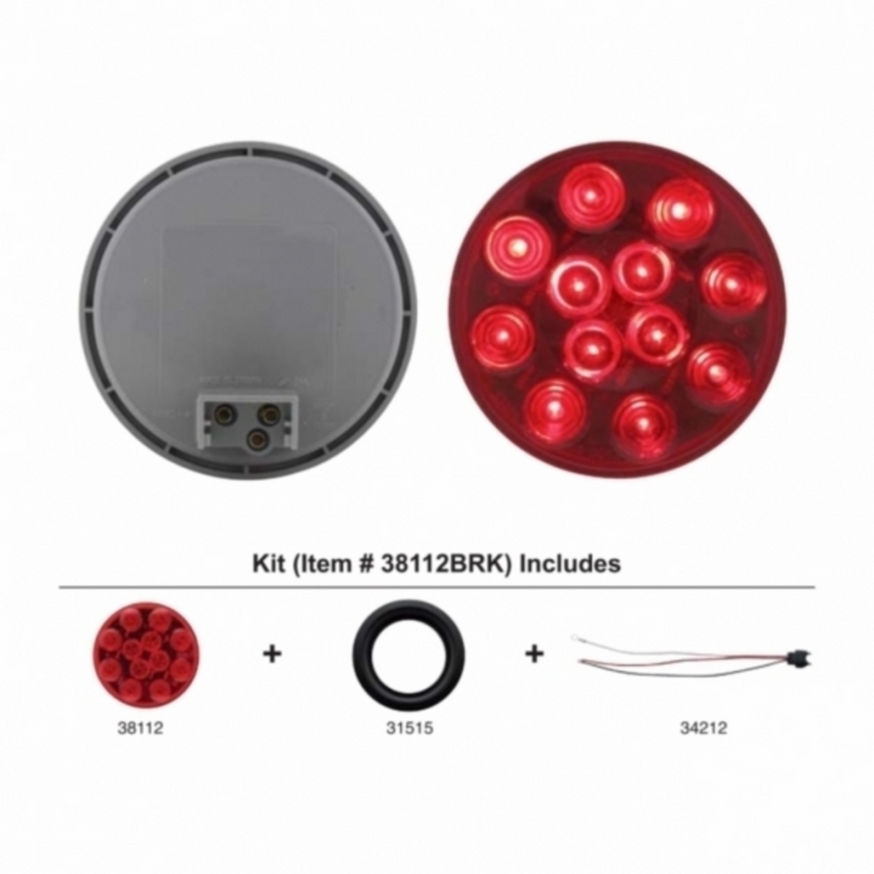 United Pacific 12 LED 4" Round Light Kit (Stop, Turn & Tail) Red LED/Red Lens 38112BRK