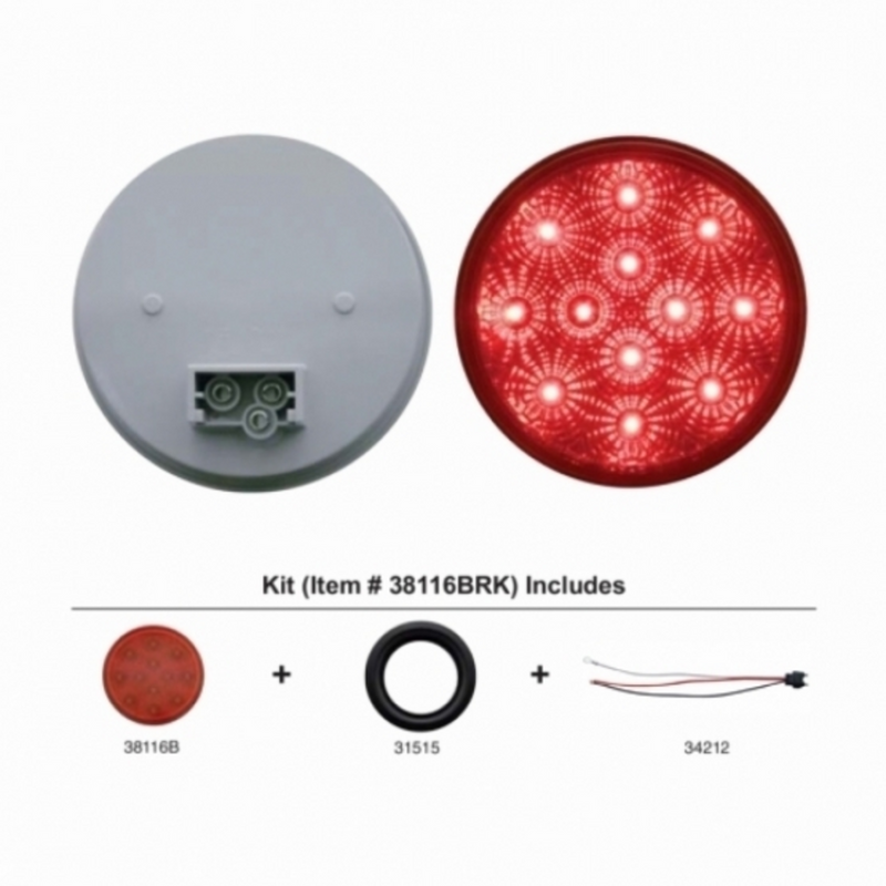 United Pacific 12 LED 4" Round Reflector Light Kit (Stop, Turn & Tail) Red LED/Red Lens 38116BRK