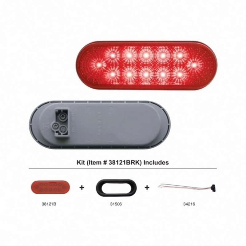 United Pacific 12 LED 6" Oval Reflector Light Kit (Stop, Turn & Tail) Red LED/Red Lens 38121BRK
