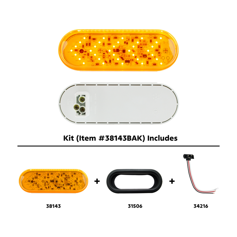 United Pacific 36 LED 6" Oval Sequential Light (Turn Signal) Kit Amber LED/Amber Lens 38143BAK