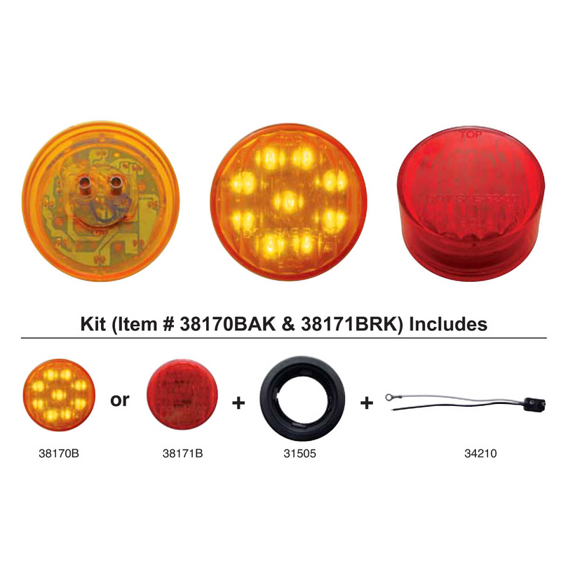 United Pacific 9 LED 2" Round Light Kit (Clearance/Marker) Amber LED/Amber Lens 38170BAK