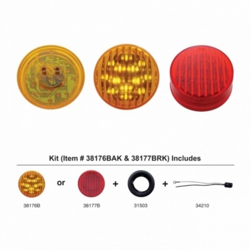 United Pacific 13 LED 2.5" Round Light Kit (Clearance/Marker) Amber LED/Amber Lens 38176BAK