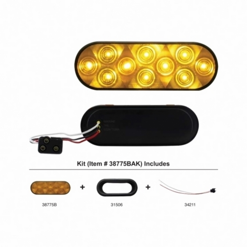 United Pacific 10 LED 6" Oval Turn Signal Light Kit Amber LED/Amber Lens 38775BAK