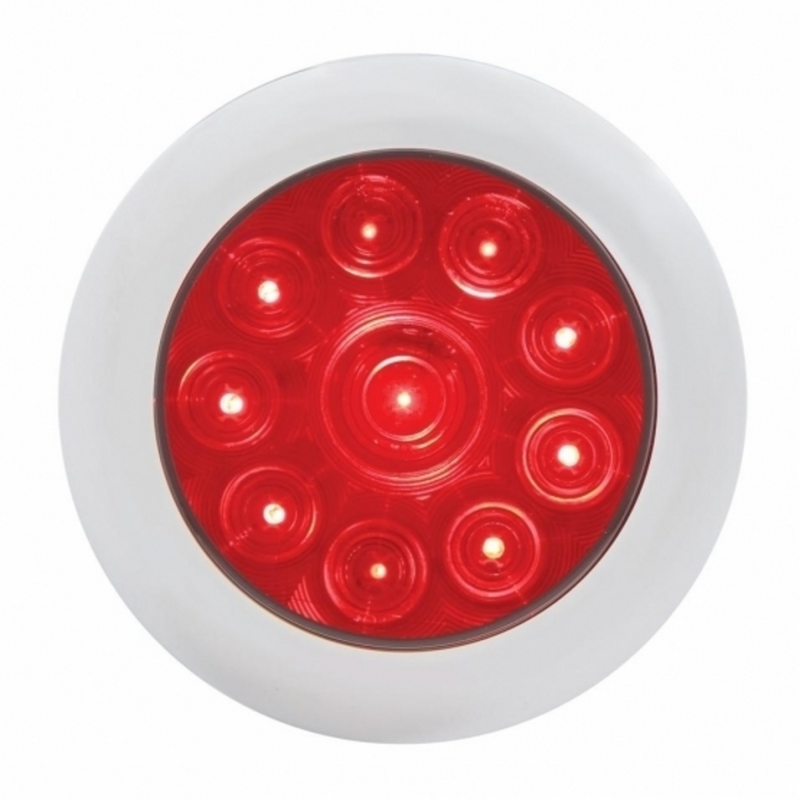 United Pacific 10 LED 4" Round Light With Bezel (Stop, Turn & Tail) Red LED/Red Lens 38836