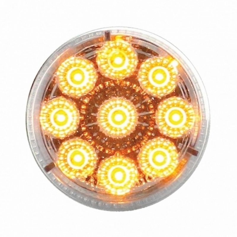 United Pacific 9 LED 2" Round Reflector Light (Clearance/Marker) Amber LED/Clear Lens (Bulk) 38851B