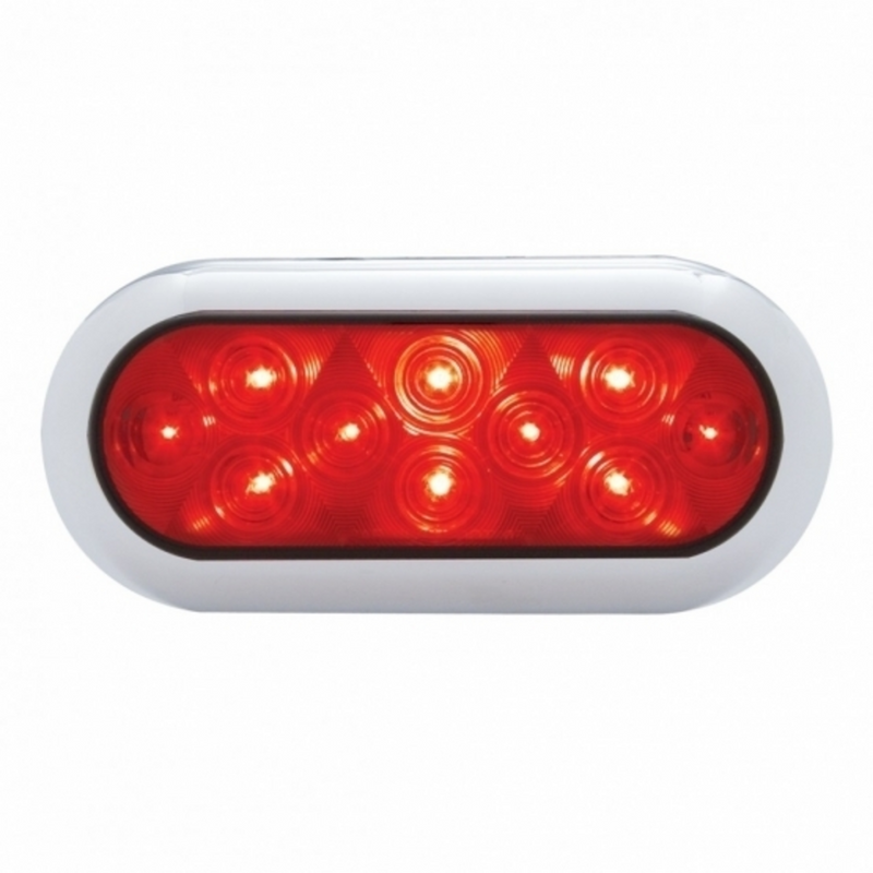 United Pacific 10 LED 6" Oval Flange Mount Light With Bezel (Stop, Turn & Tail) Red LED/Red Lens 38900