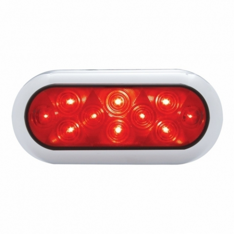 United Pacific 10 LED 6" Oval Flange Mount Light With Bezel (Stop, Turn & Tail) Red LED/Red Lens (Bulk) 38900B