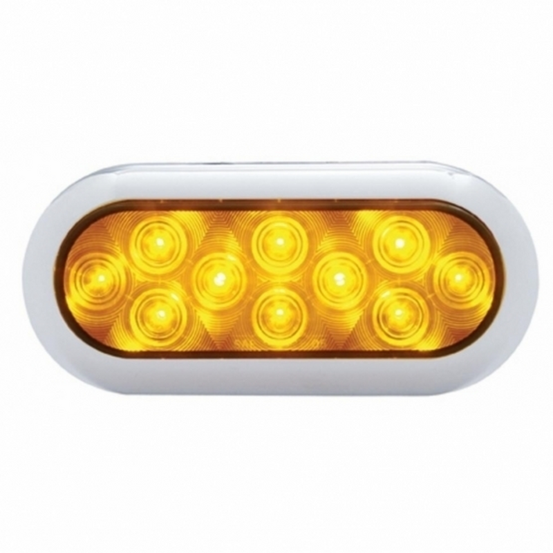 United Pacific 10 LED 6" Oval Flange Mount Turn Signal Light With Bezel Amber LED/Amber Lens 38901