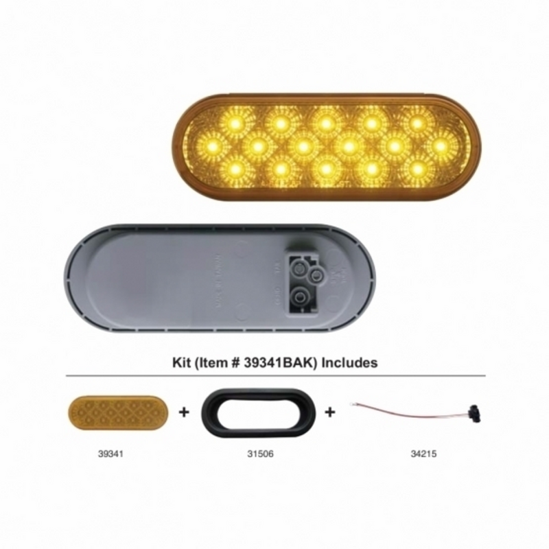 United Pacific 16 LED 6" Oval Reflector Turn Signal Light Kit Amber LED/Amber Lens 39341BAK