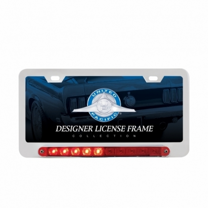 United Pacific Deluxe License Plate Frame W/Split Turn Function LED Light Chrome 39397
