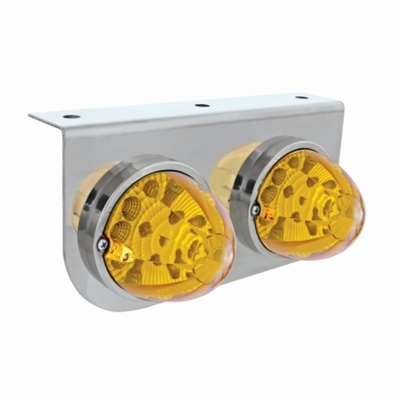 United Pacific Stainless Light Bracket With 2X 17 LED Watermelon Reflector Lights Amber LED/Amber Lens 39622