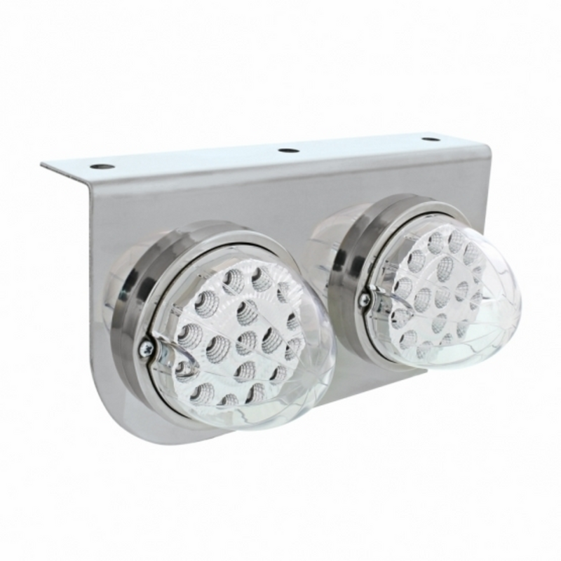 United Pacific Stainless Light Bracket With 2X 17 LED Dual Function Clear Reflector Lights Clear Lens 39627