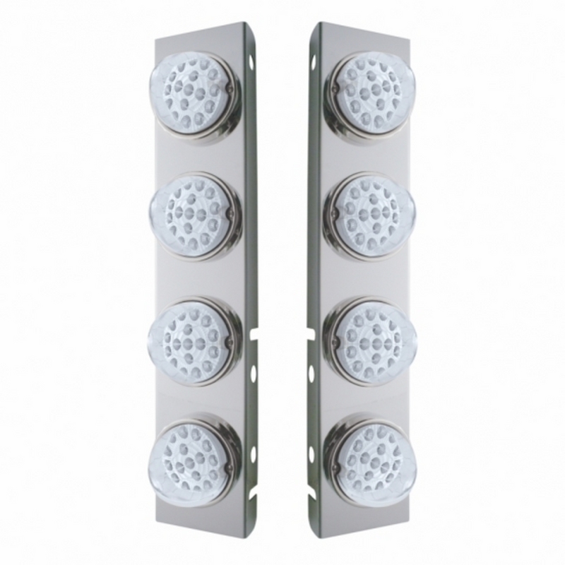 United Pacific SS Front Air Cleaner Bracket With 8X 17 Amber LED Dual Function Reflector Lights & SS Bezels For Peterbilt-Cle 39633