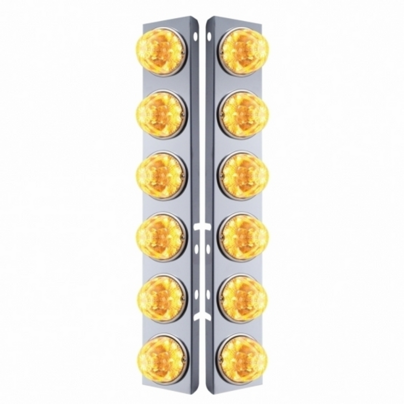 United Pacific SS Front Air Cleaner Bracket W/12X 17 Amber LED Refl. Watermelon Lights & SS Bezels For Peterbilt-Clear Lens ( 39635