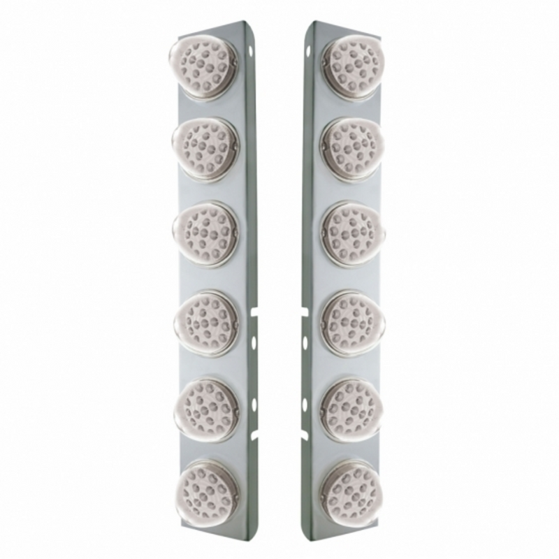 United Pacific SS Front Air Cleaner Bracket With 12X 17 Amber LED Reflector Lights & SS Bezels For Peterbilt-Clear Lens 39637