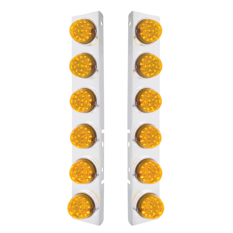 United Pacific SS Front Air Cleaner Bracket With 12X 17 Amber LED Dual Function Reflector Lights & SS Bezels For Peterbilt-Am 39638