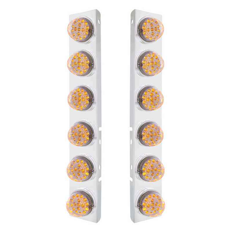 United Pacific SS Front Air Cleaner Bracket With 12X 17 Amber LED Dual Function Reflector Lights & SS Bezels For Peterbilt-Cl 39639