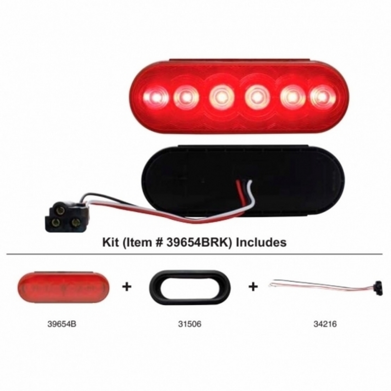United Pacific 6 LED Oval Light Kit (Stop, Turn & Tail) Red LED/Red Lens 39654BRK