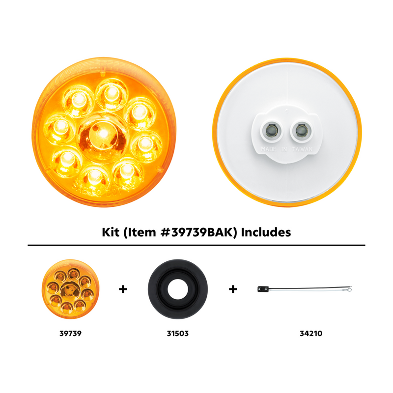 United Pacific 9 LED 2.5" Round Pure Reflector Light Kit (Clearance/Marker) Amber LED/Amber Lens 39739BAK