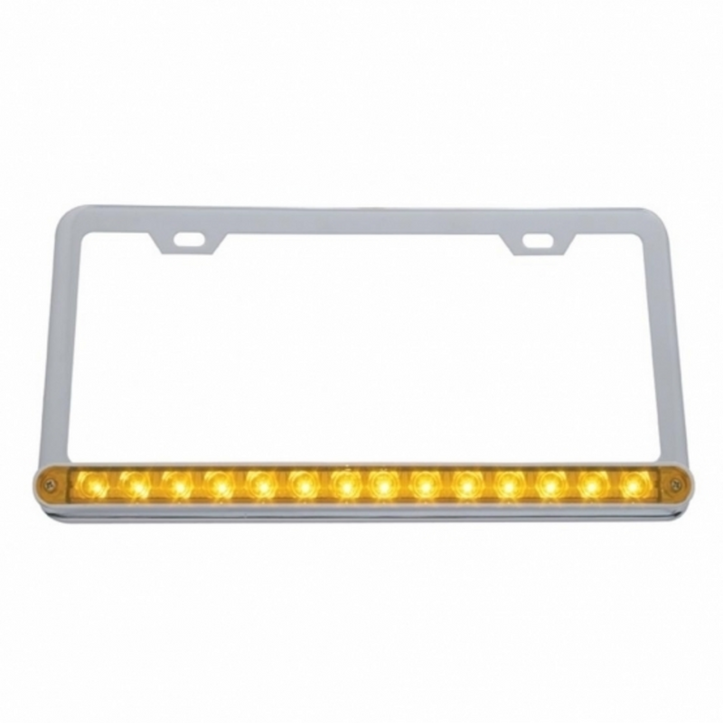 United Pacific Chrome License Plate Frame With 14 LED 12" Light Bar Amber LED/Amber Lens 39743