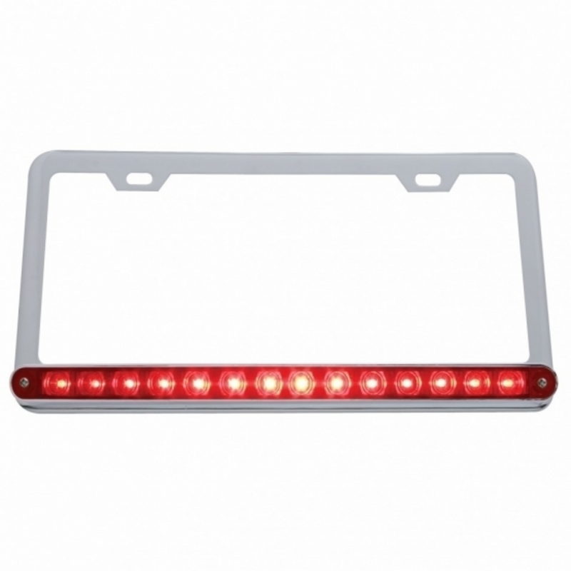 United Pacific Chrome License Plate Frame With 14 LED 12" Light Bar Red LED/Red Lens 39744