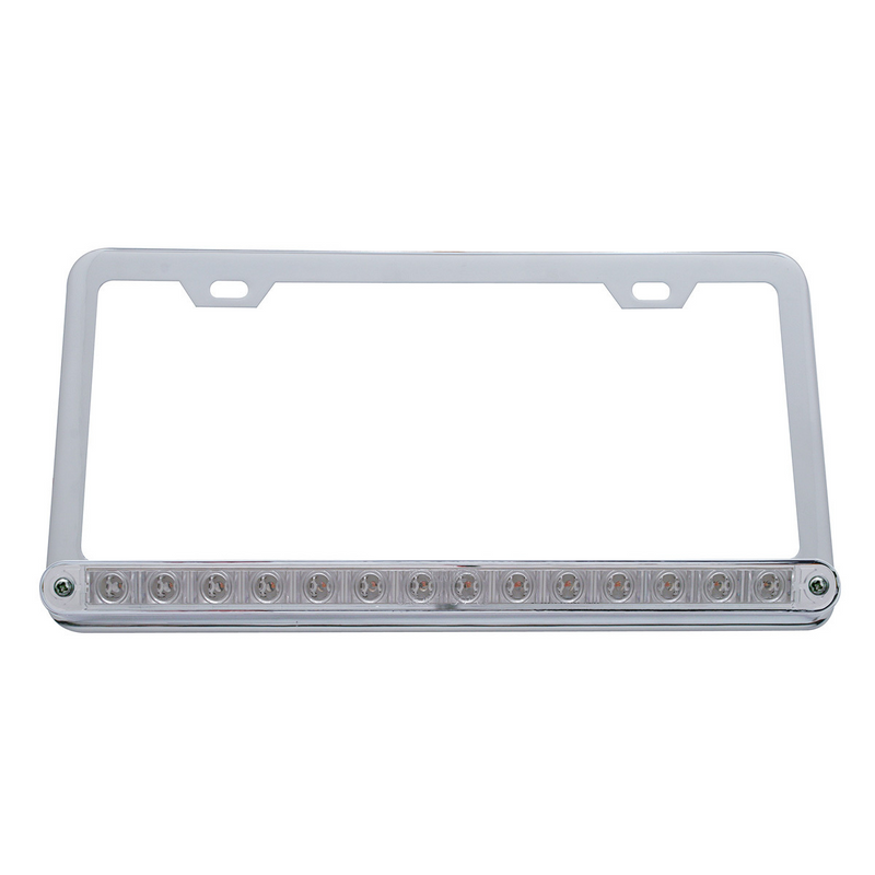 United Pacific Chrome License Plate Frame With 14 LED 12" Light Bar Amber LED/Clear Lens 39745