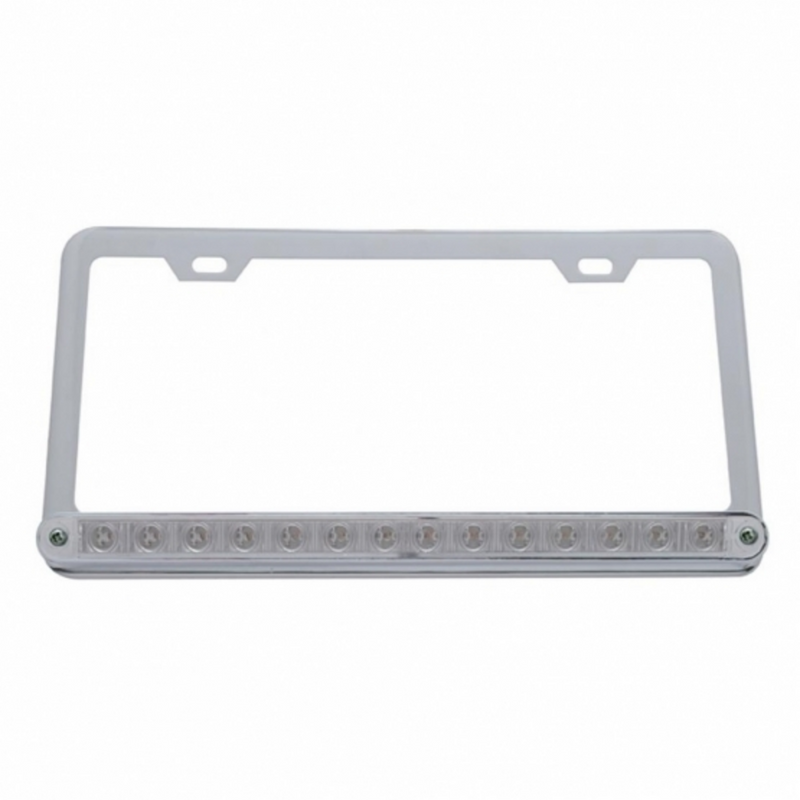 United Pacific Chrome License Plate Frame With 14 LED 12" Light Bar Red LED/Clear Lens 39746