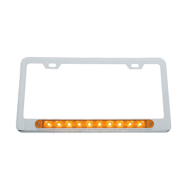 United Pacific Chrome License Plate Frame With 10 LED 9" Light Bar Amber LED/Amber Lens 39755