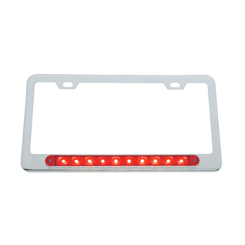 United Pacific Chrome License Plate Frame With 10 LED 9" Light Bar Red LED/Red Lens 39756