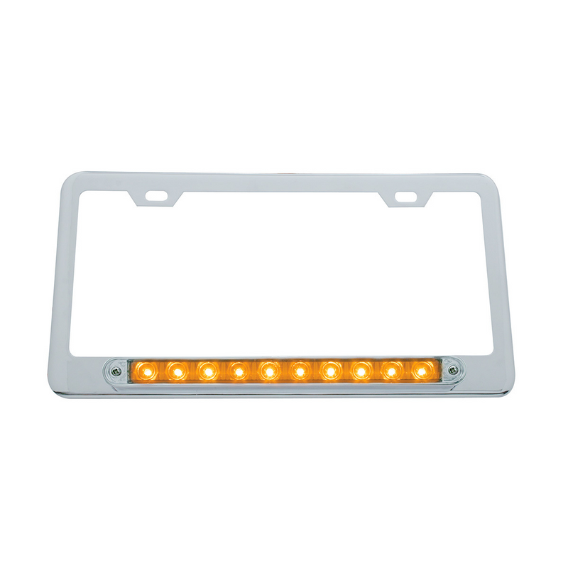 United Pacific Chrome License Plate Frame With 10 LED 9" Light Bar Amber LED/Clear Lens 39757