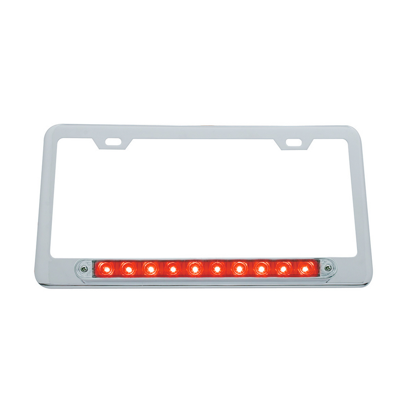 United Pacific Chrome License Plate Frame With 10 LED 9" Light Bar Red LED/Clear Lens 39758