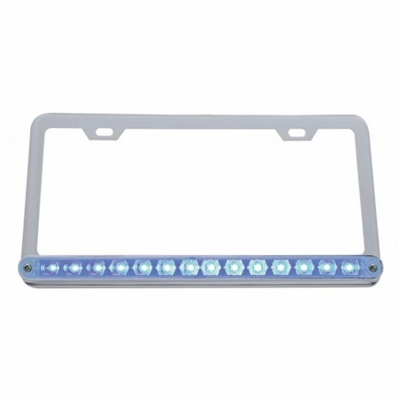 United Pacific Chrome License Plate Frame With 14 LED 12" Light Bar Blue LED/Clear Lens 39779