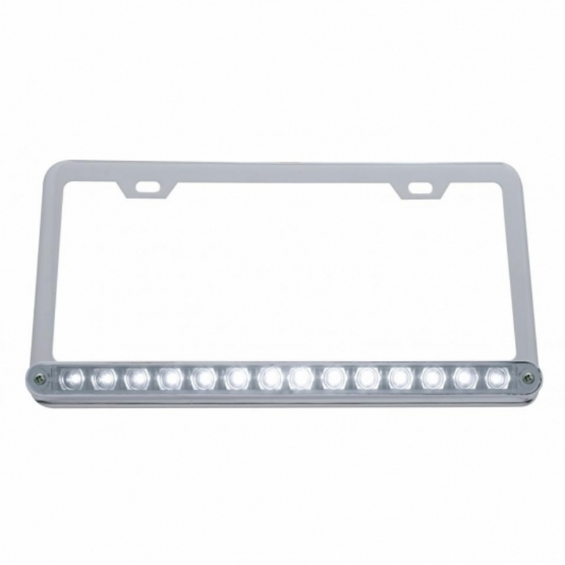 United Pacific Chrome License Plate Frame With 14 LED 12" Light Bar White LED/Clear Lens 39781