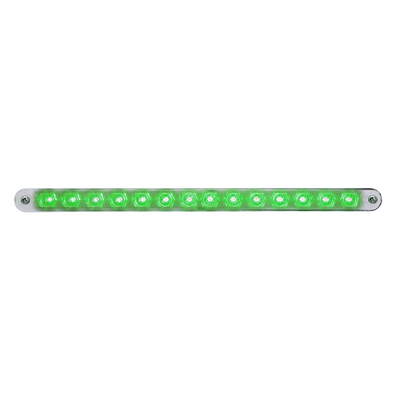 United Pacific 14 LED 12" Auxiliary strip Light With Bezel Green LED/Clear Lens 39805