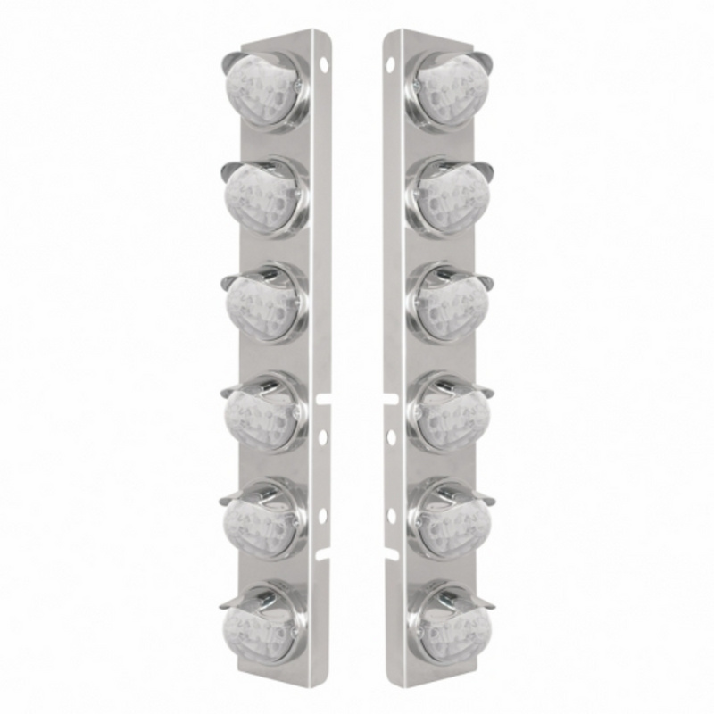 United Pacific SS Front Air Cleaner Bracket With 12X 17 Amber LED Reflector Watermelon Lights & SS Visors For Peterbilt-Clear 39841