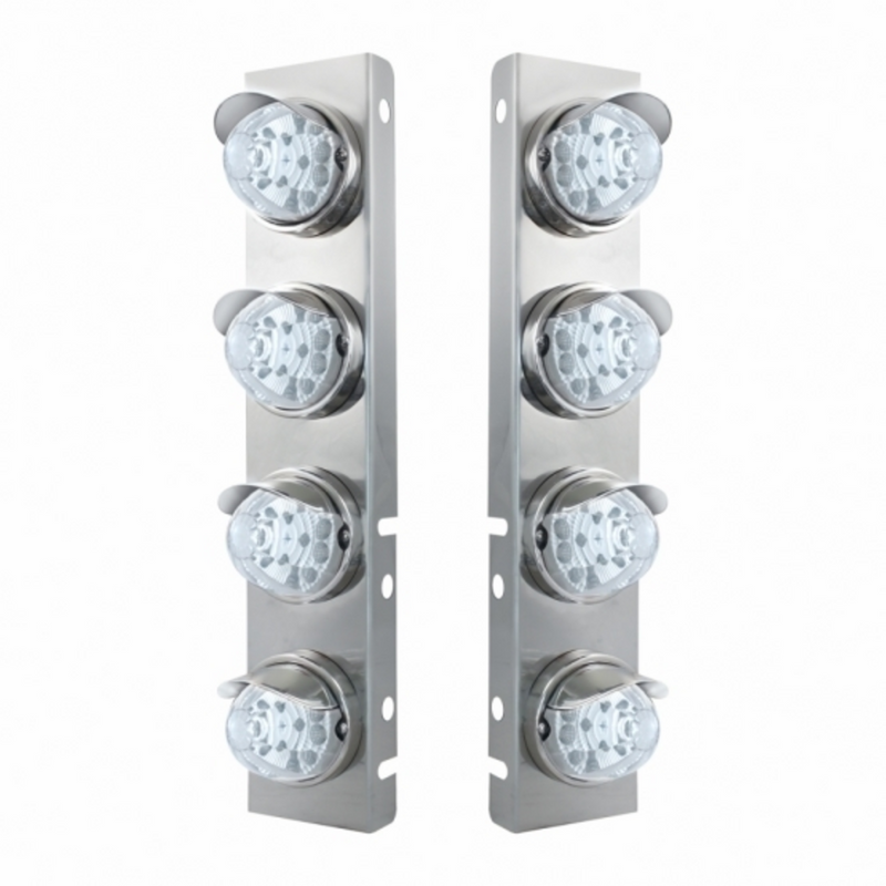 United Pacific SS Front Air Cleaner Bracket With 8X 17 Amber LED Reflector Watermelon Lights & SS Visors For Peterbilt-Clear 39853