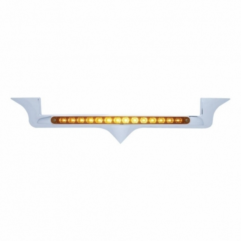 United Pacific Chrome Hood Emblem Trim With 14 LED Light Bar For Kenworth Amber LED/Amber Lens 39878