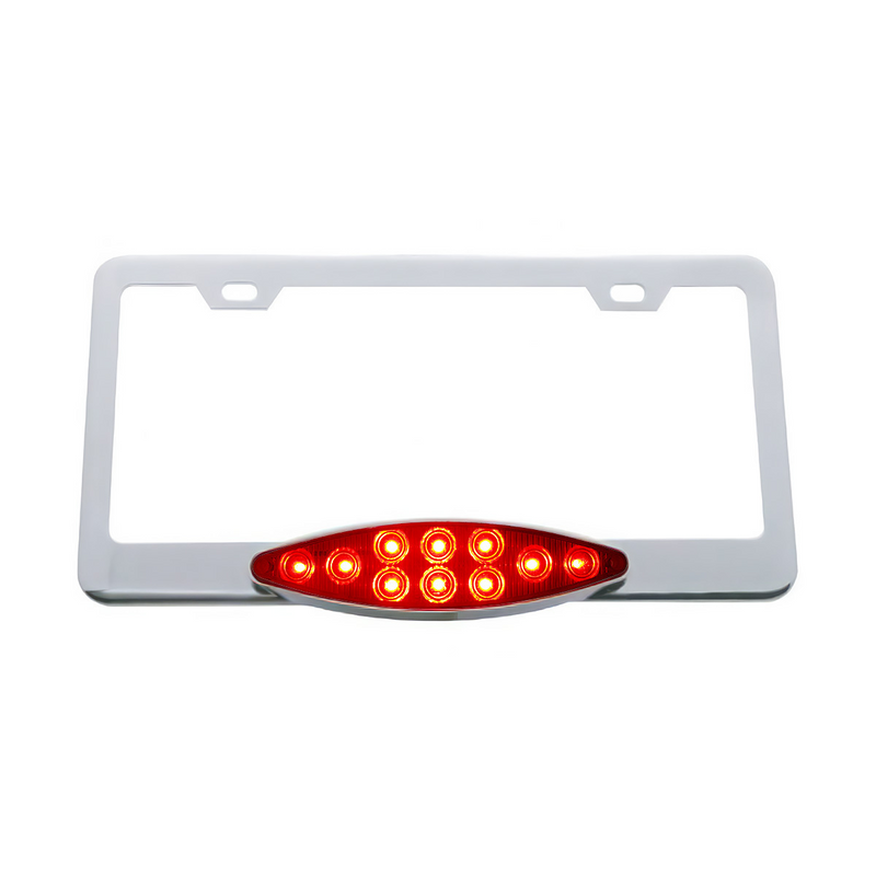 United Pacific Chrome License Plate Frame With 10 LED Cats Eye Light Red LED/Red Lens 39884