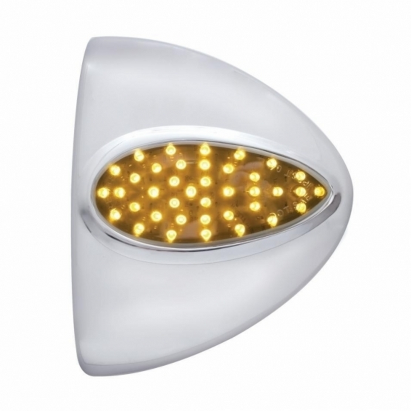 United Pacific 39 LED Teardrop Headlight Turn Signal Light Cover For Peterbilt Amber LED/Chrome Lens 39896