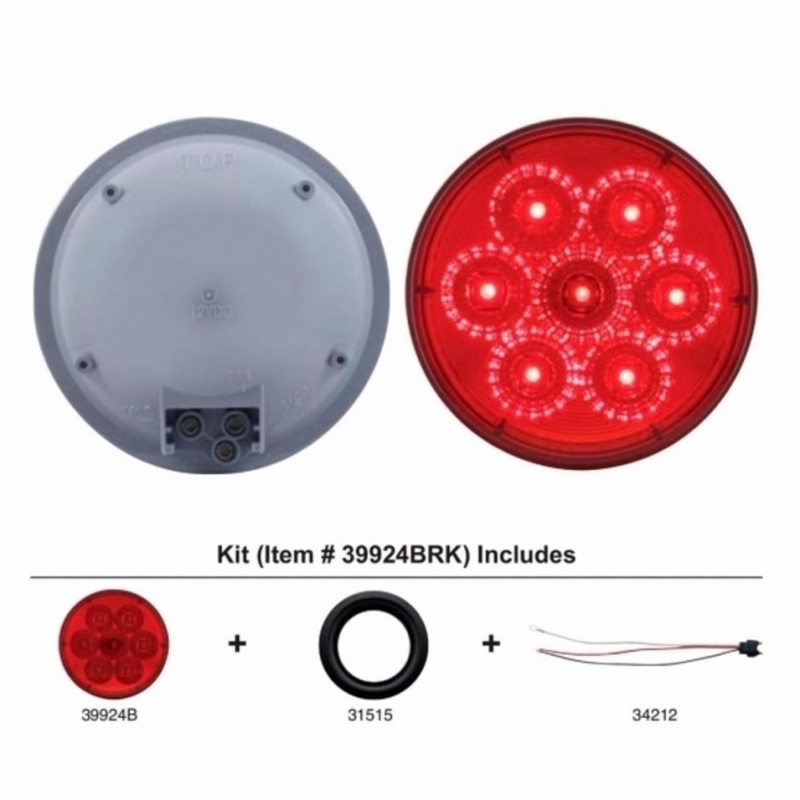 United Pacific 7 LED 4" Round Reflector Light Kit (Stop, Turn & Tail) Red LED/Red Lens 39924BRK