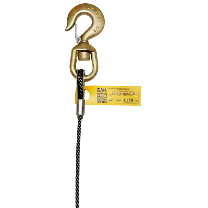 B/A Products 3/8 Steel Core Wire Rope with Alloy Swivel Hook BA-4-38SC150S
