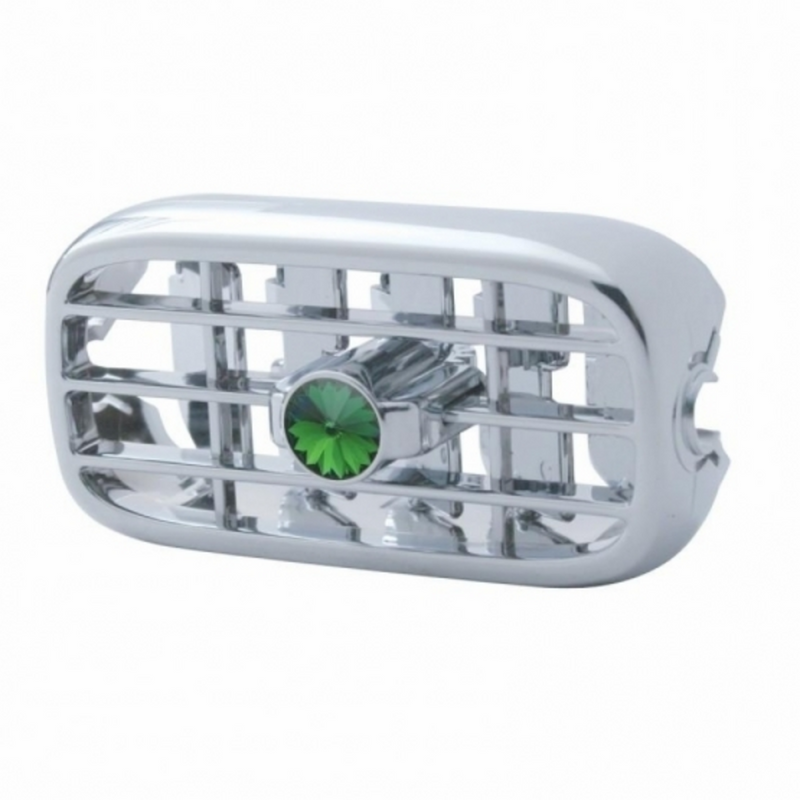 United Pacific Chrome Plastic A/C Vent With Color Crystal For Peterbilt (2006+) Green Crystal 41251