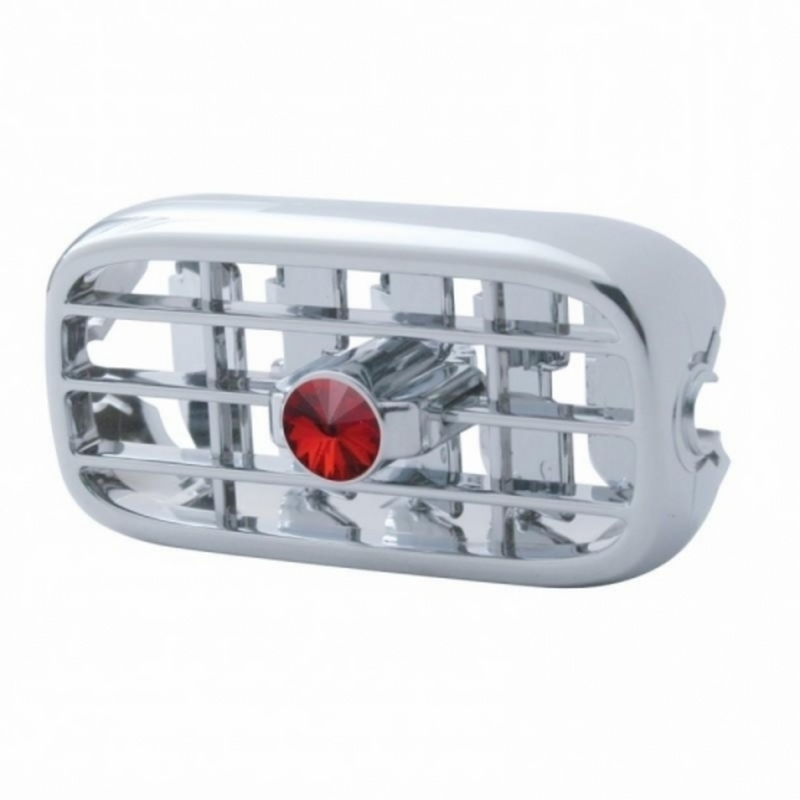 United Pacific Chrome Plastic A/C Vent With Color Crystal For Peterbilt (2006+) Red Crystal 41253