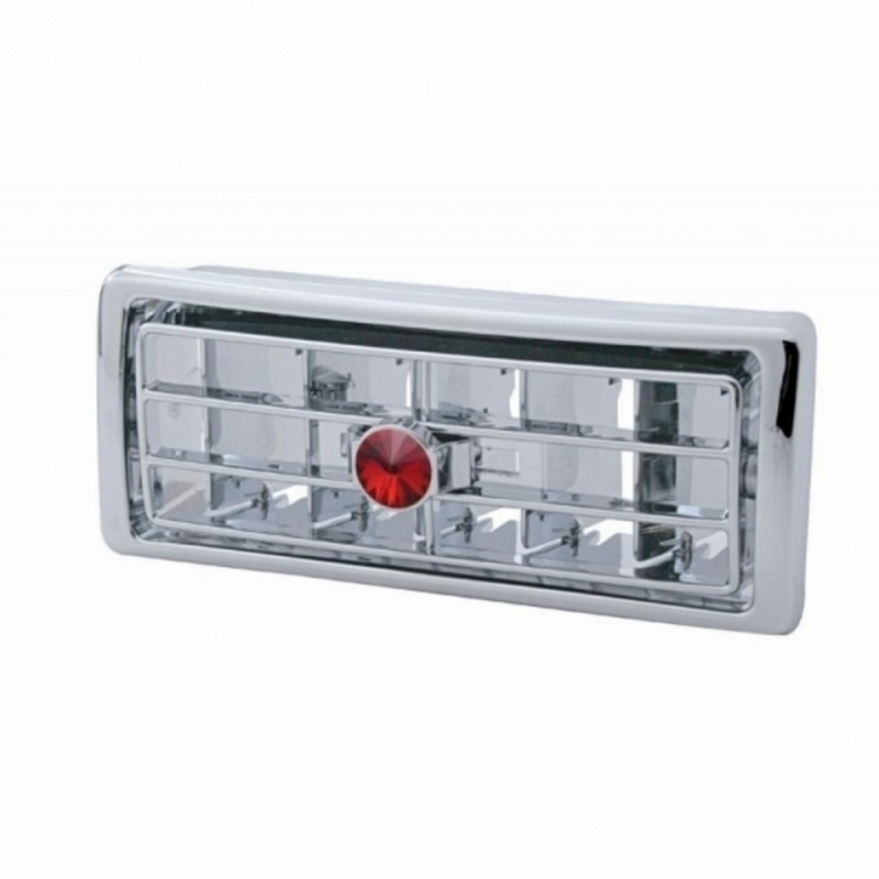 United Pacific Chrome Plastic A/C Vent With Crystal For 2002-2005 Kenworth Center Red Crystal 41506